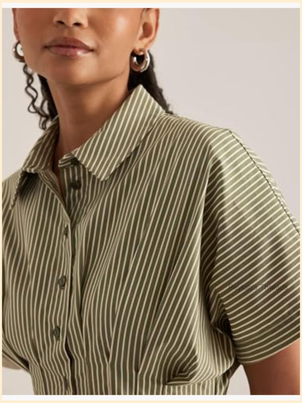 Striped Button Front Pleated Maxi Dress Short Sleeve V Neck Corset - Picture 5 of 6